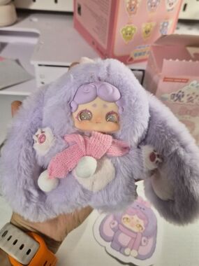 Small Plush Blind Box Opened, Bunny Doll Toy - Lavender with Pink Scarf